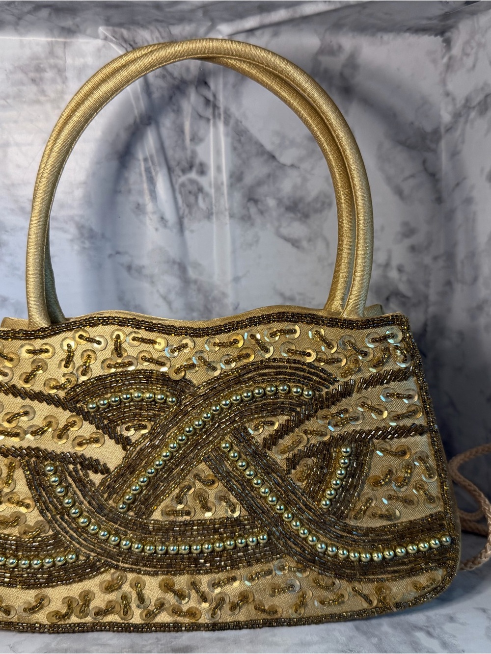 Bijoux Terner Gold Beaded Evening Shoulder Bag